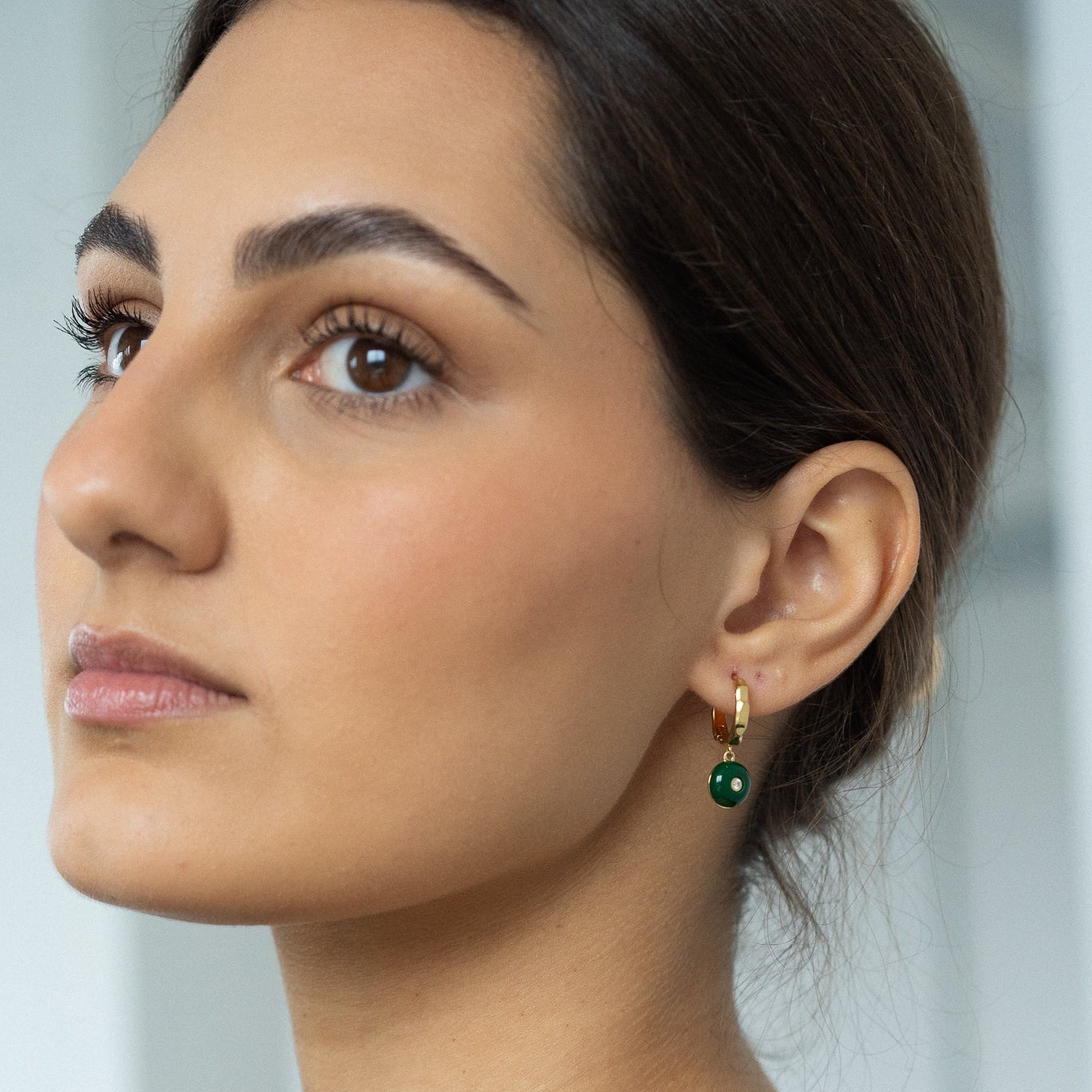 Mini Celt Hoops Green in Gold