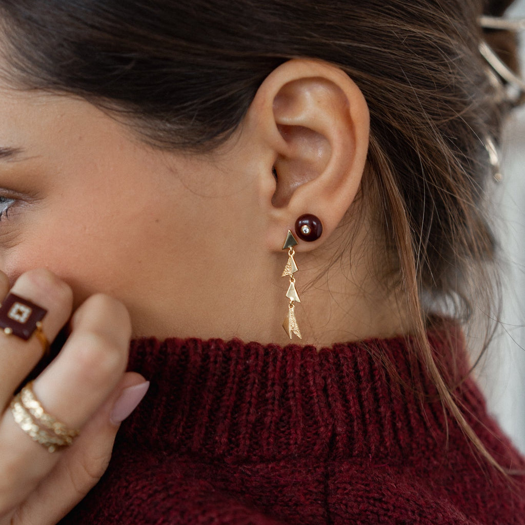 Mini Celt Studs Burgundy in Gold