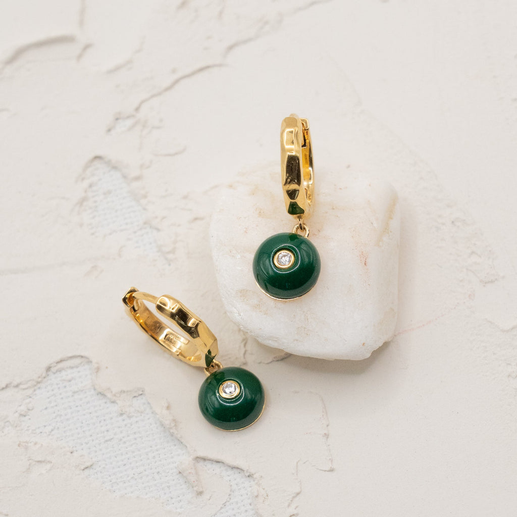 Mini Celt Hoops Green in Gold