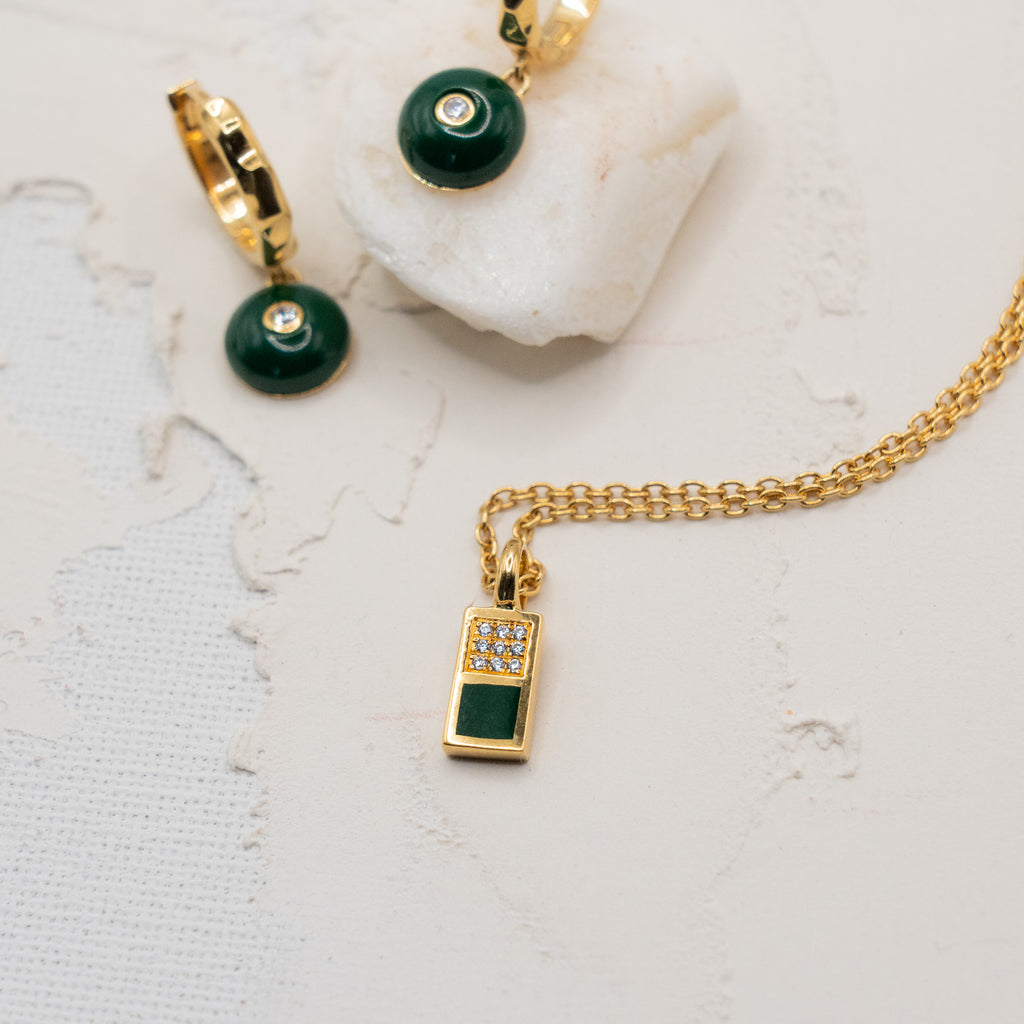 Mini Celt Hoops Green in Gold