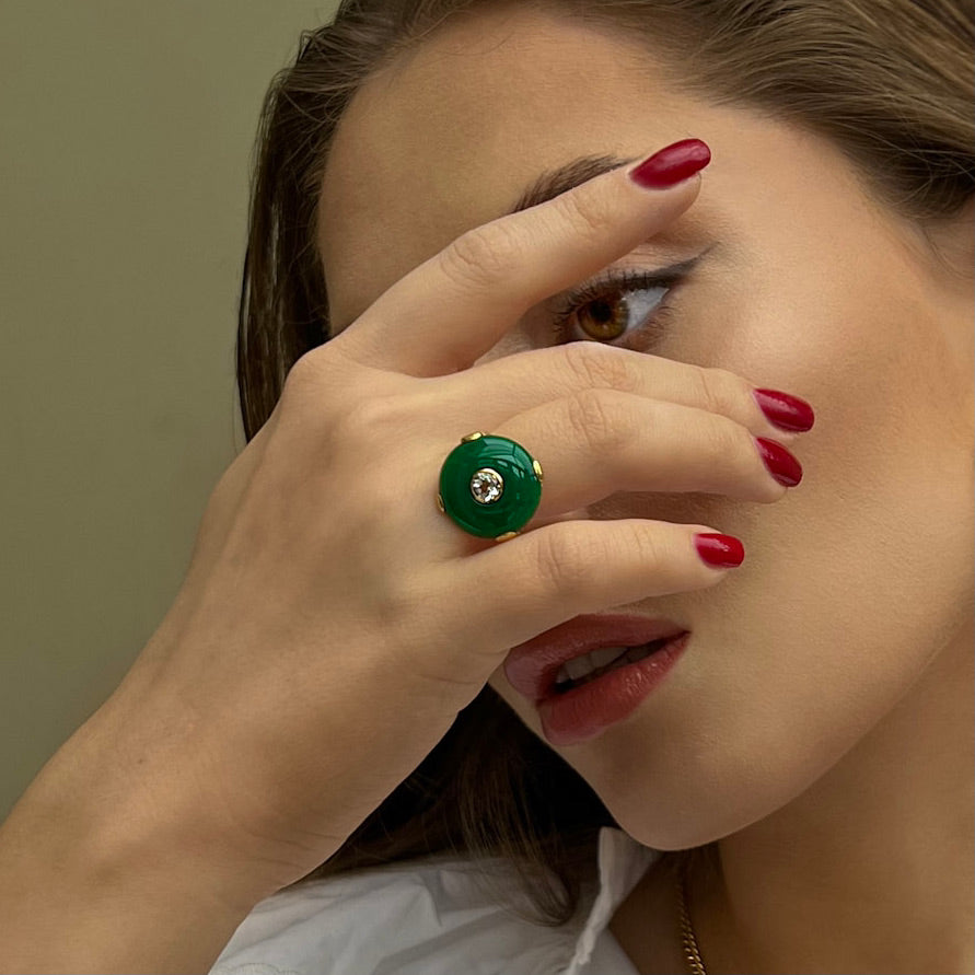 Celt Ring Green in Gold